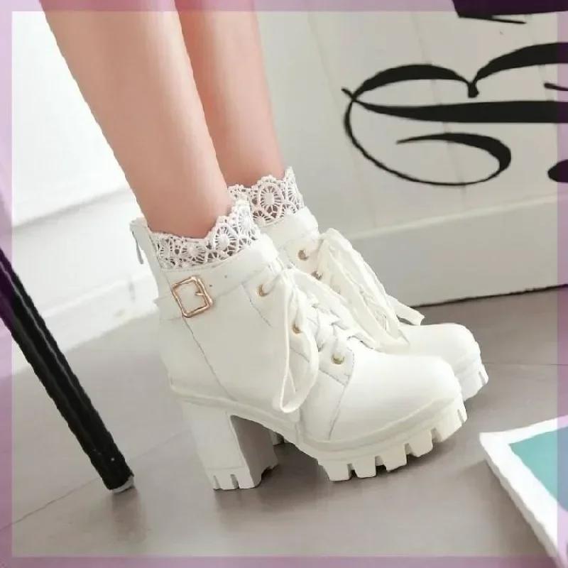 Mode Damenstiefel Mode Damen High Heels Heißverkauf Kurzrohr Damenstiefel Plus Samt Große Schuhe für Damen Zapatos Mujer 36 weiß