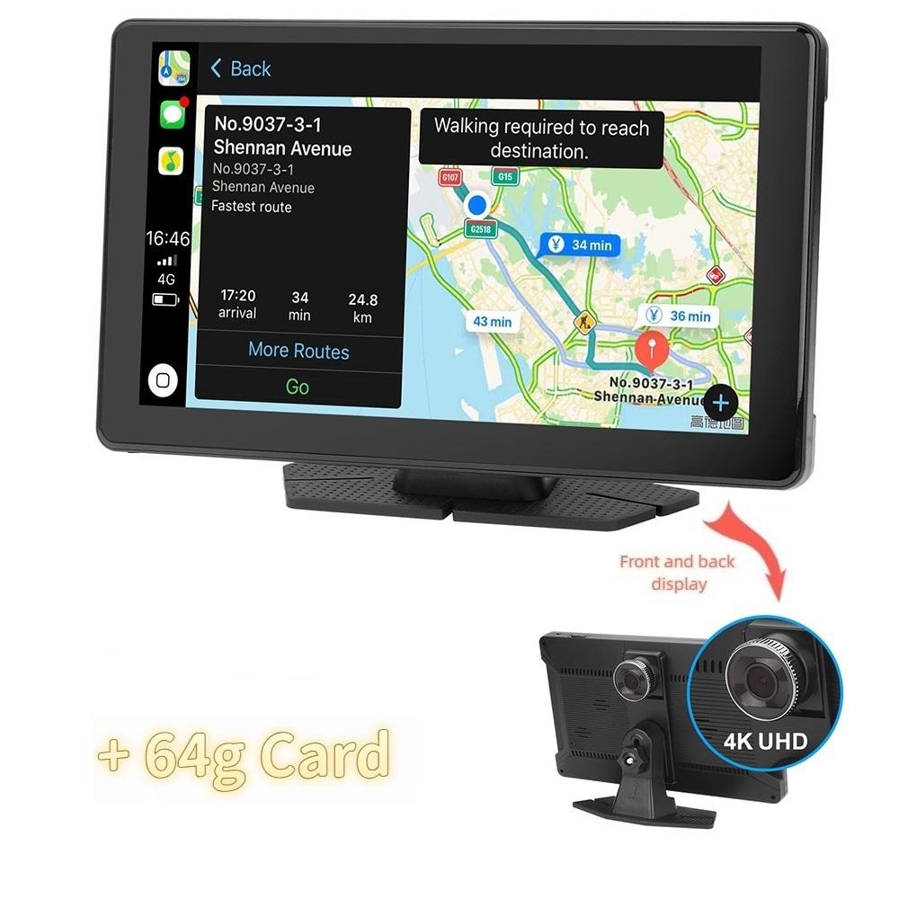 4K 9-Zoll-High-Definition-Wireless-Carplay-optischer Sensor Auto-WiFi-Navigation Dual-Recording-Fahrtenrekorder 【4K】With 64g Card schwarz