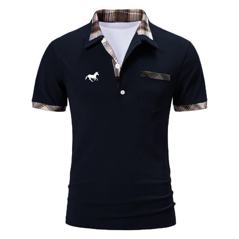 Herren-Poloshirt im Slim Fit für den Sommer, kurzärmelig, 3D-Digitaldruck, 100 % Polyester, schnelltrocknendes Poloshirt-Oberteil. S navy blau