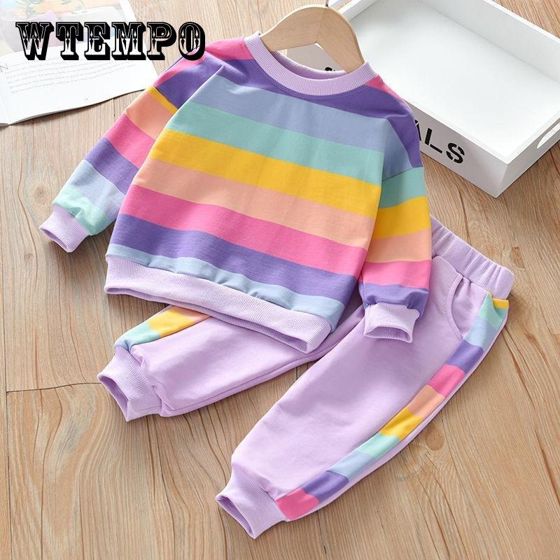 Zweiteiliger Anzug für Mädchen, Regenbogen-Anzug, Frühling und Herbst, Kinder-All-Match-Jacke, Freizeithose 110
