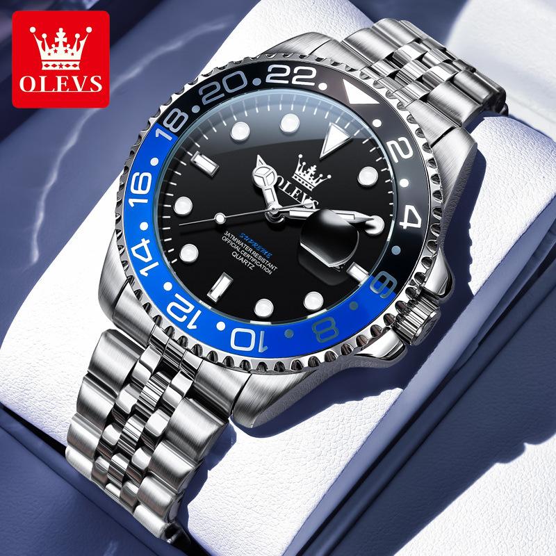 OLEVS Herrenuhr Original Kalender Quarz Armbanduhr Wasserdicht Leuchtend Business Herren Handuhr Uhren Für Männer schwarz/blau