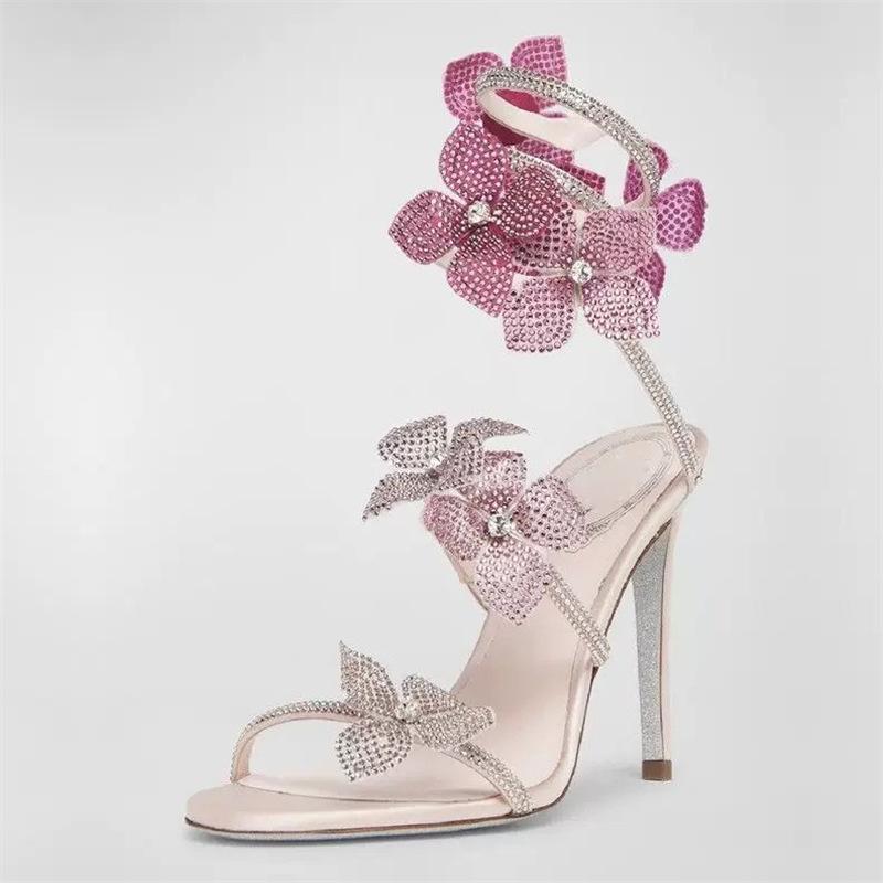Mode Damen High Heels Sandalen Luxus Designer Strass High Heels Sandale Sexy Kristall Gladiator Sandalen für Damen Partykleid Pumps 39 rosa