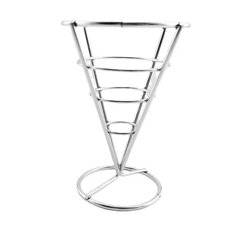 Pommes Frites Ständer mit Saucen-Set Rostfreier Metall Chip Becherhalter Frittiertes Hähnchen Ausstellungsständer Korb Party Küchenzubehör silber