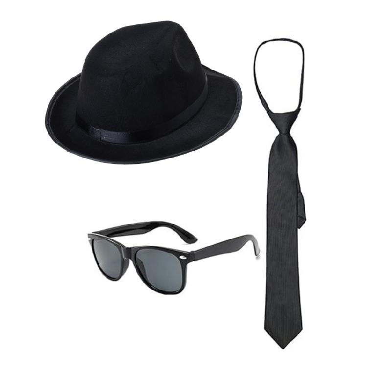 1920er Herren Gatsby Gangster Kostüm Zubehör Set Fedora Hut Krawatte und Sonnenbrille 20er Jahre Mobster Kostüm für Herren Teenager 1 schwarz