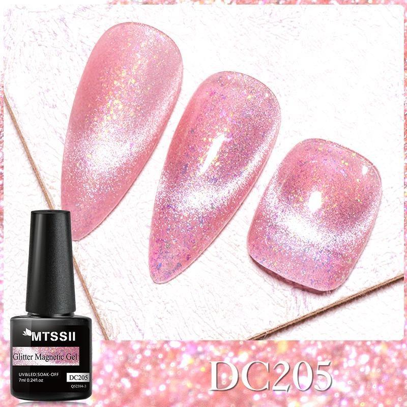 Mtssii 7 ml Glitzer-Magnet-Gel-Nagellack, Katzen-Magnet-Gel, buntes Laser-Gel, semi-permanent, Soak-Off, glitzernder Nail-Art-Gel-Lack DC205