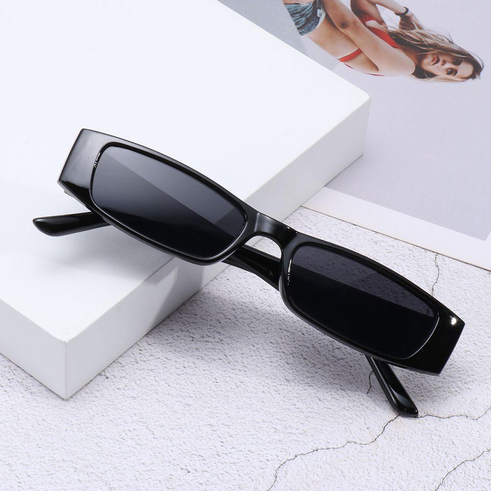 Fashion Eyewear UV400 Kleine Rechteckige Sonnenbrille Retro Sonnenbrille Schmale Sonnenbrille Kleiner Rahmen Bright black