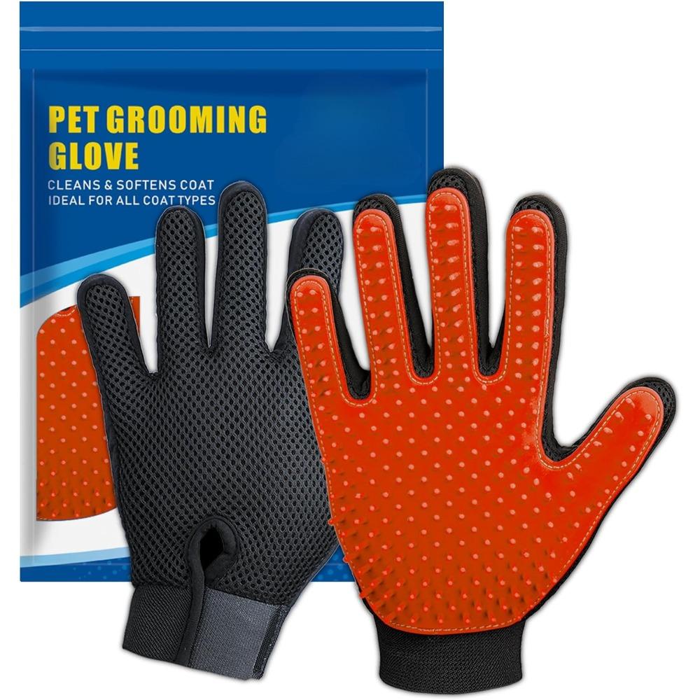 Fellpflegehandschuhe für Haustiere, Katzenbürsten für sanftes Haarentfernen, Fäustlinge zur Tierhaarentfernung für Hunde, Waschhandschuhe für lang- und kurzhaarige Hunde, Katzen und Pferde Red- 1 Pair