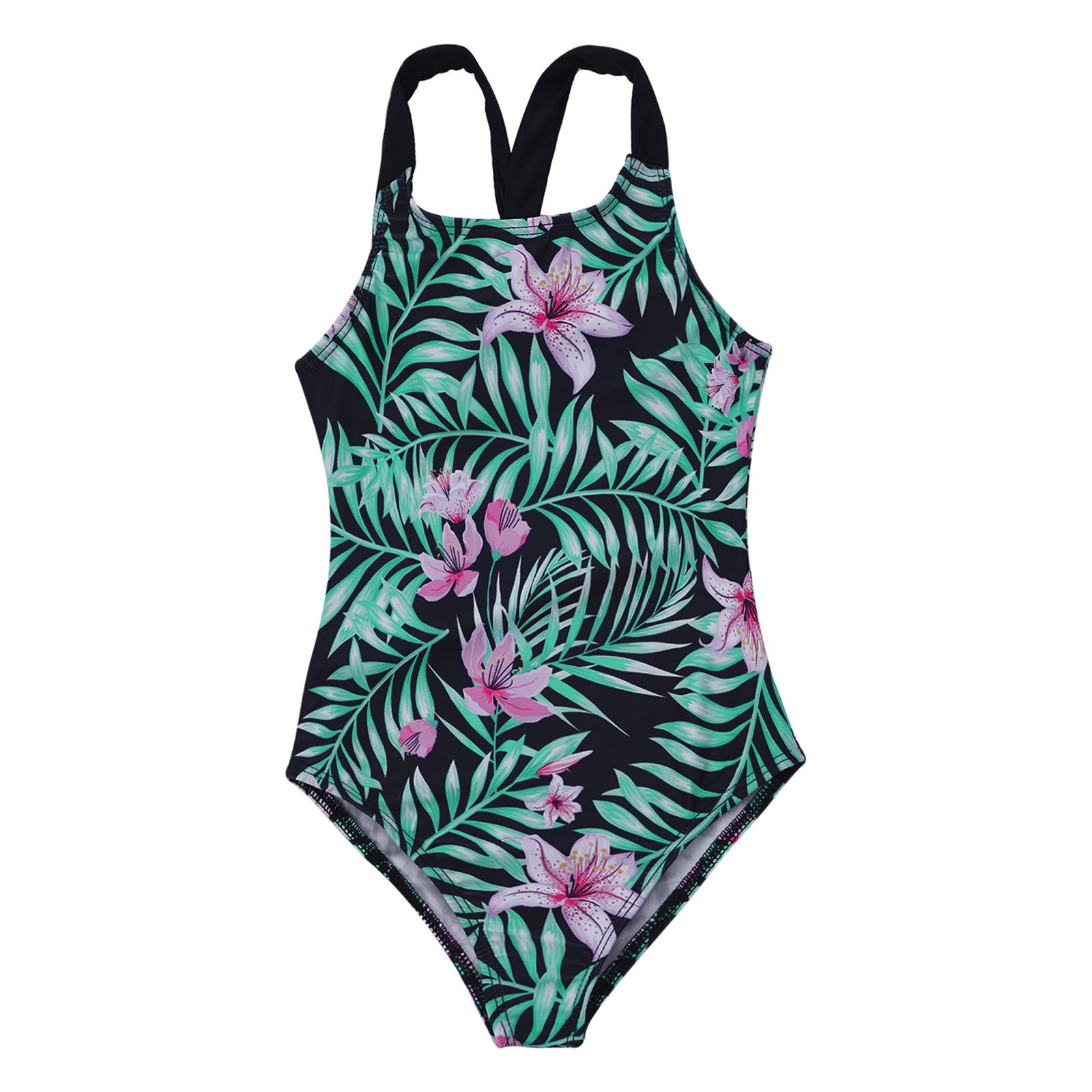 Mädchen Badeanzug Bademode Einteiler Bikini Tankini Kinder Badeanzug 7-8Years schwarz/grün