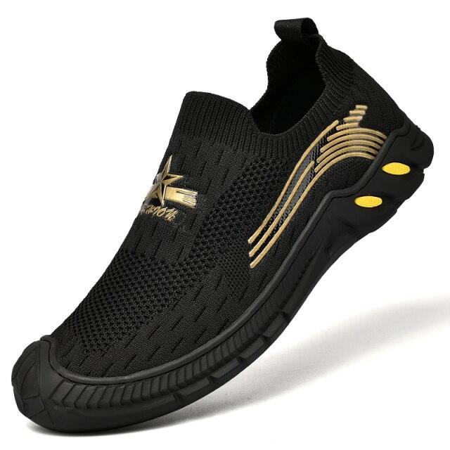 Neue Sommer Stickerei Slipper Herren Outdoor Freizeitschuhe Mesh Atmungsaktiv Rutschfest Abriebfest Slip-On Outdoor Sportschuhe Mesh Schuh 45 schwarz