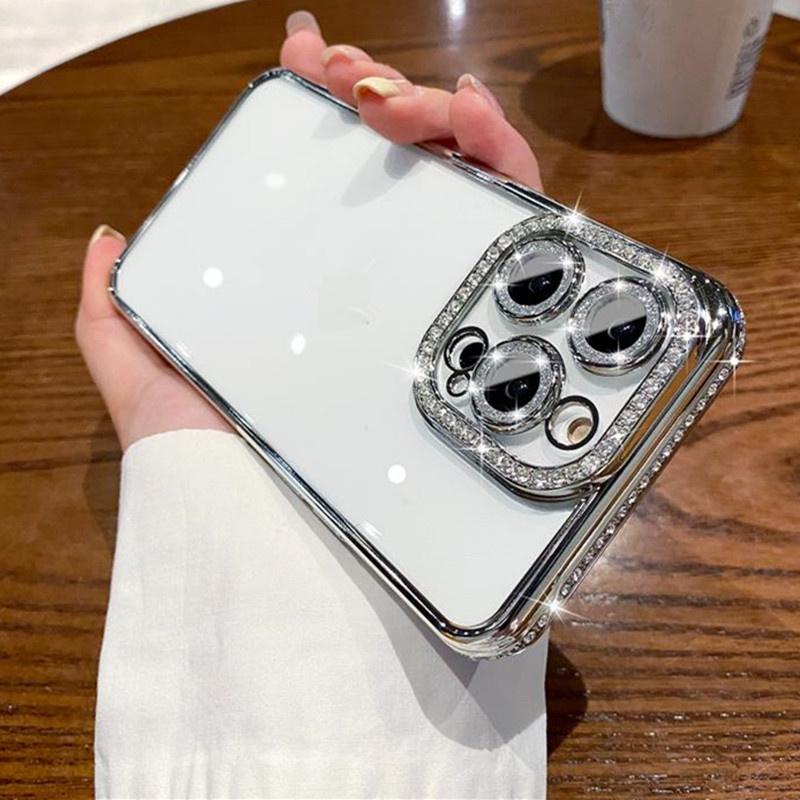 Glitzer Diamant Kameraschutzhülle für iPhone 17 16 15 14 Pro Max 11 12 13 Pro Xs Max 14 7 8 Plus X Xr Luxus Mädchen Silikonhülle iPhone 16 Pro Max silber