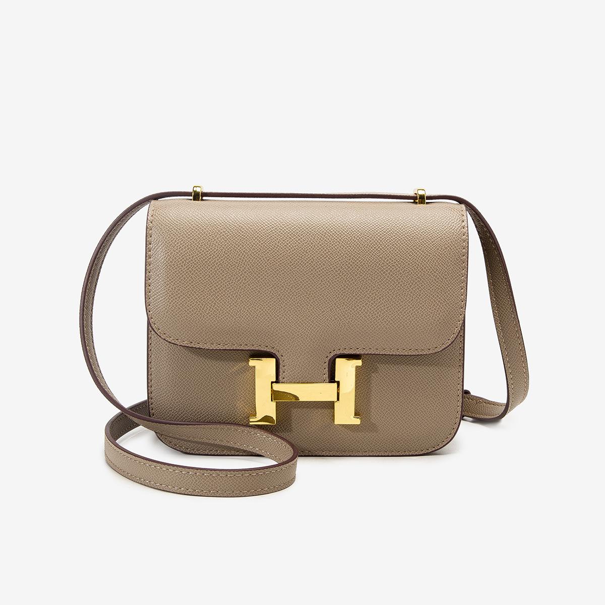 Tofu Tasche Kangkang Tasche H Schnalle Schulter Umhängetasche Stewardess Tasche Kleine Quadratische Tasche Damen Tasche Large size 23cm gray