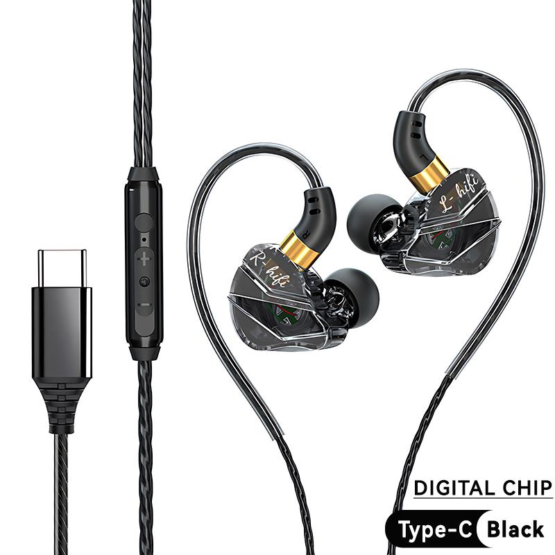 Digitale Chip Kabelgebundene Kopfhörer 3,5 mm AUX/Typ C 9D HIFI Schwerer Bass In-Ear Headsets Mit Mikrofon Kopfhörer Für Samsung Huawei Xiaomi OPPO iPad PC Black-Type C