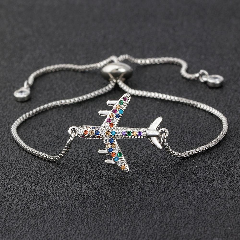 Neuankömmling Kupfer Zirkonia Flugzeug Kette Armband für Frauen Verstellbarer Anhänger Fliegen Flugzeug Armreif Schmuck Bestes Party Hochzeit Reise Geschenk