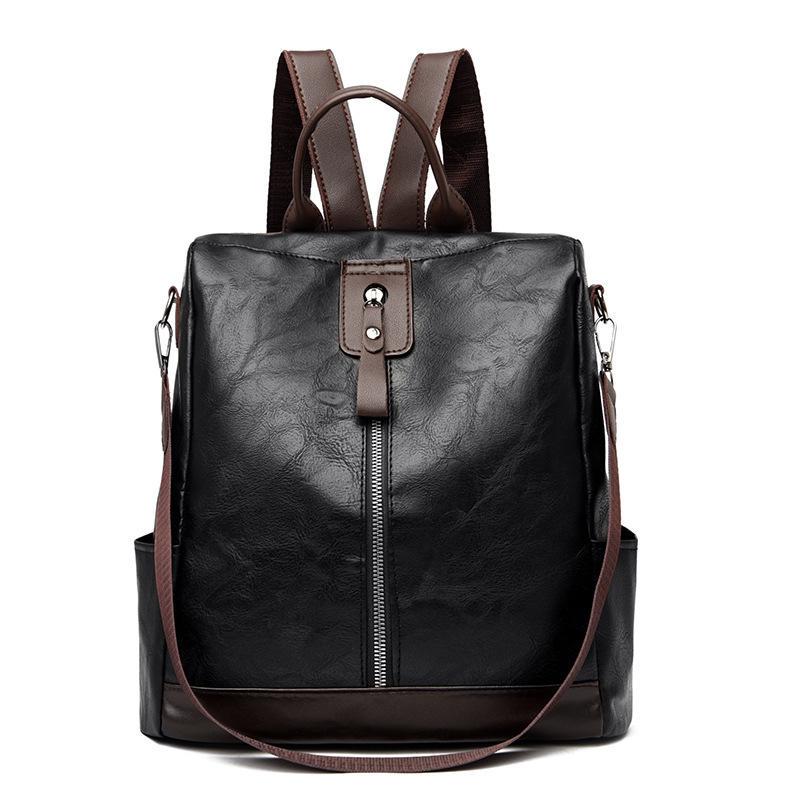 Yogodlns Mode Anti-Diebstahl Frauen Rucksäcke Berühmte Marke Hohe Qualität PU Leder Reise Rucksack Damen Große Kapazität Schulter Handtaschen 31x15x29cm schwarz