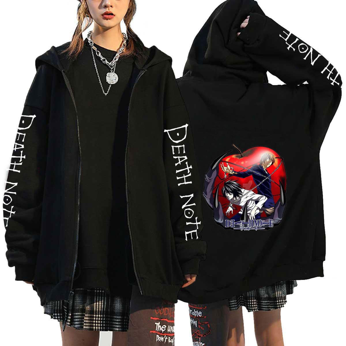 Death Note Harajuku Anime Reißverschluss Mäntel Hoodies Herren Jacken Lässige Lose Kapuze Reißverschluss Manga L Lawliet Print Tops Sweatshirt Unisex Paar Streetwear XL