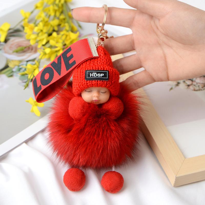 Pompom Schlafender Baby-Schlüsselanhänger, süße, flauschige Plüschpuppe, Schlüsselanhänger für Frauen und Mädchen, Taschen, Schlüsselanhänger, Autos, Schlüsselanhänger, Geschenk, charmante Dekoration