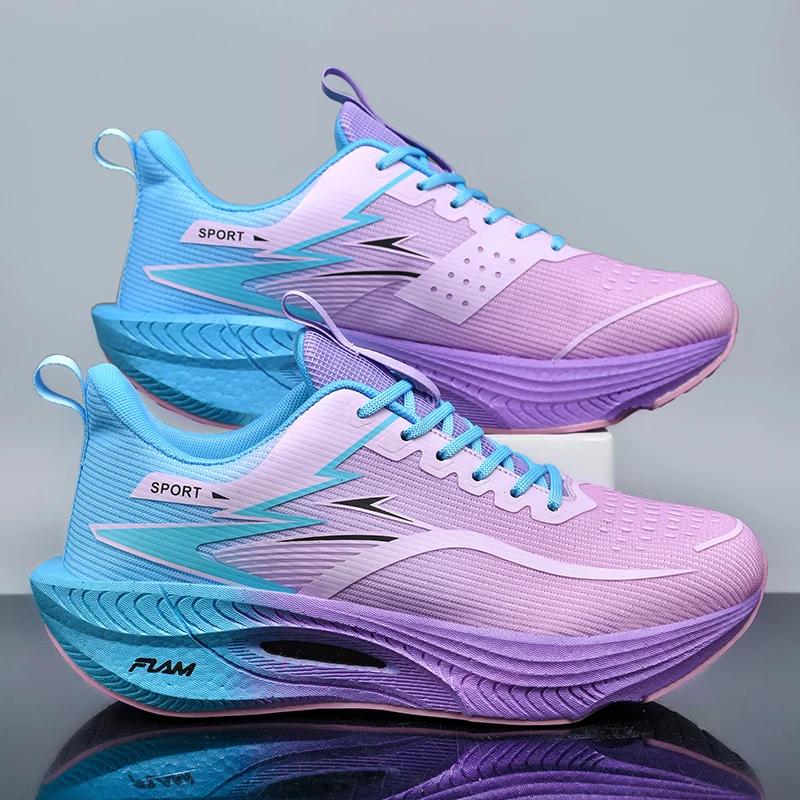 Professionelle Marathon-Carbonplatten-Mesh Atmungsaktiv Stoßdämpfende Laufschuhe Leicht Rebound Vielseitige Laufschuhe 45 blauviolett