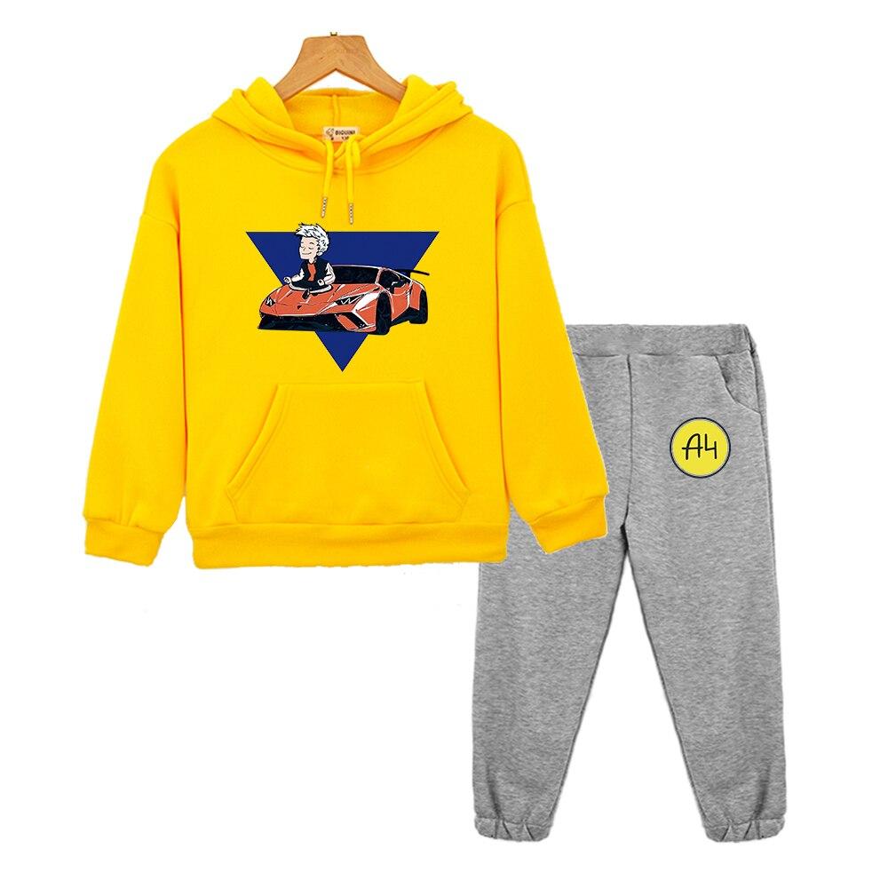 Merch a4 Hoodies Kinderbekleidung Top Hosenanzug Herbst Jungen Mädchen Sweatshirt Tops Merch A4 Lässige Babykleidung Kinder Set 130 yellow