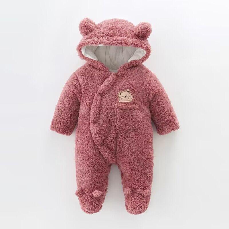 Winter Fleece Dicken Strampler Baby Langarm Overall Herbst Baby Jungen Mädchen Strampler Mit Kapuze Warme Tuch 73 braun