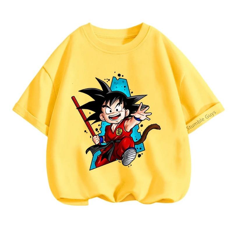 Sommer 3-14 Kinder T-Shirt Dragon Ball Z Son Goku Anime Teenager Kleidung Mode Lässiges T-Shirt Jungen Kleidung T-Shirt Kinder Oberteile 150 yellow