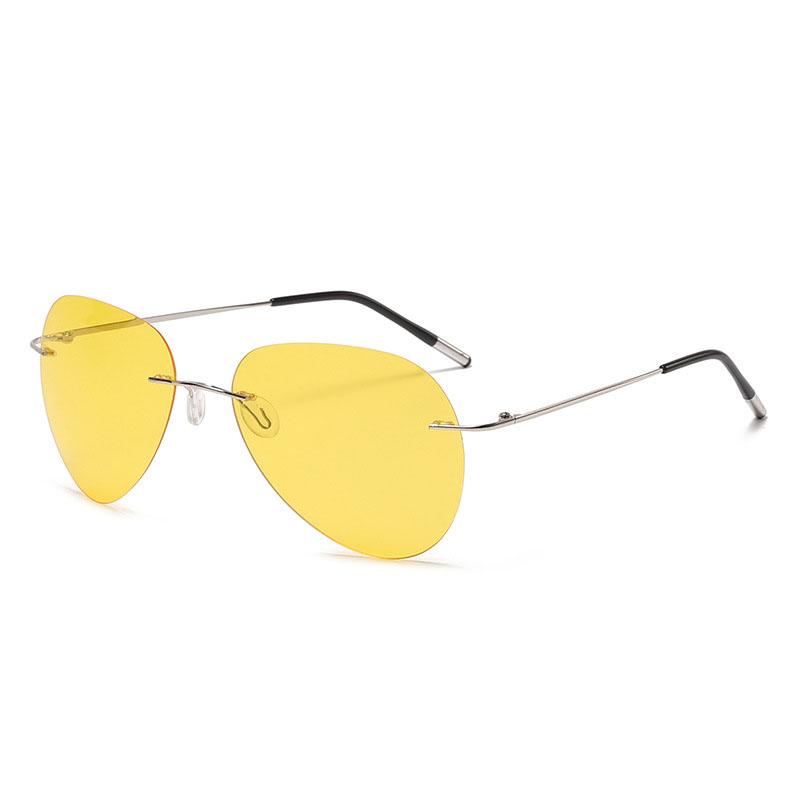 Neue randlose Nachtsicht-Sonnenbrille mit gelben Polarisierten für Damen und Herren, ultraleichte Angelspiegel, Driving Shades, Piloten-Persönlichkeits-Sonnenbrille, UV400 Night Vision silber
