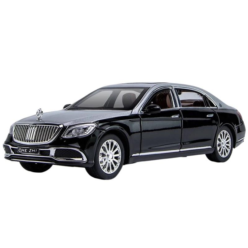1/24 Benz Maybach S600 Automodell aus Metalllegierung, Druckguss-Spielzeugfahrzeuge aus Metall, Automodell, hochsimulierter Ton und Licht, Kinderspielzeug, Geschenk schwarz