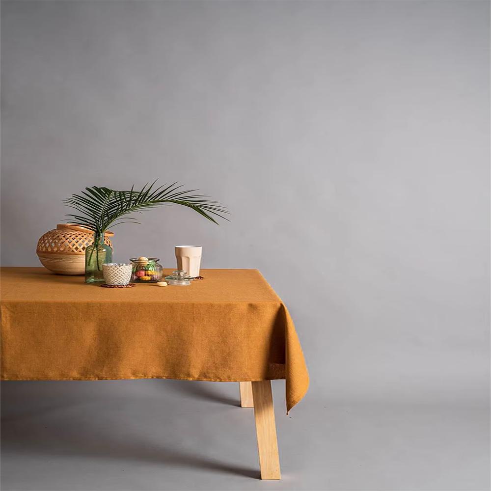 100% Reines Leinen Einfarbige Tischdecke,Naturstoff Tischdecke,für Küche Esszimmer Party Feiertags Tischdekoration 135x180cm orange