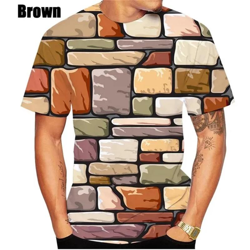 Modisches 3D-T-Shirt mit Ziegelsteinmauer-Motiv für Herren, Sommermode, kurzärmelig, schmal geschnitten, kurzärmelig, lässige T-Shirts, lustige Grafik-T-Shirts, Tops L