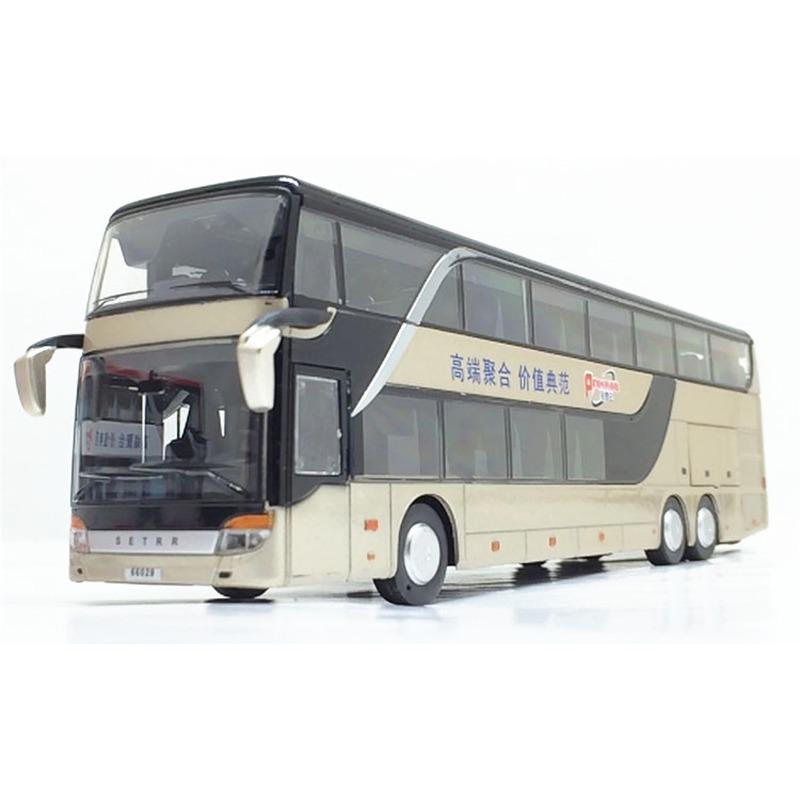 1/32 Hochwertiger Doppeldeckerbus aus Legierung mit Sound und Licht aus Metalldruckguss, Pullback-Simulation, Luxus-Sightseeing-Bus, Fahrzeug, Kinderspielzeug gold