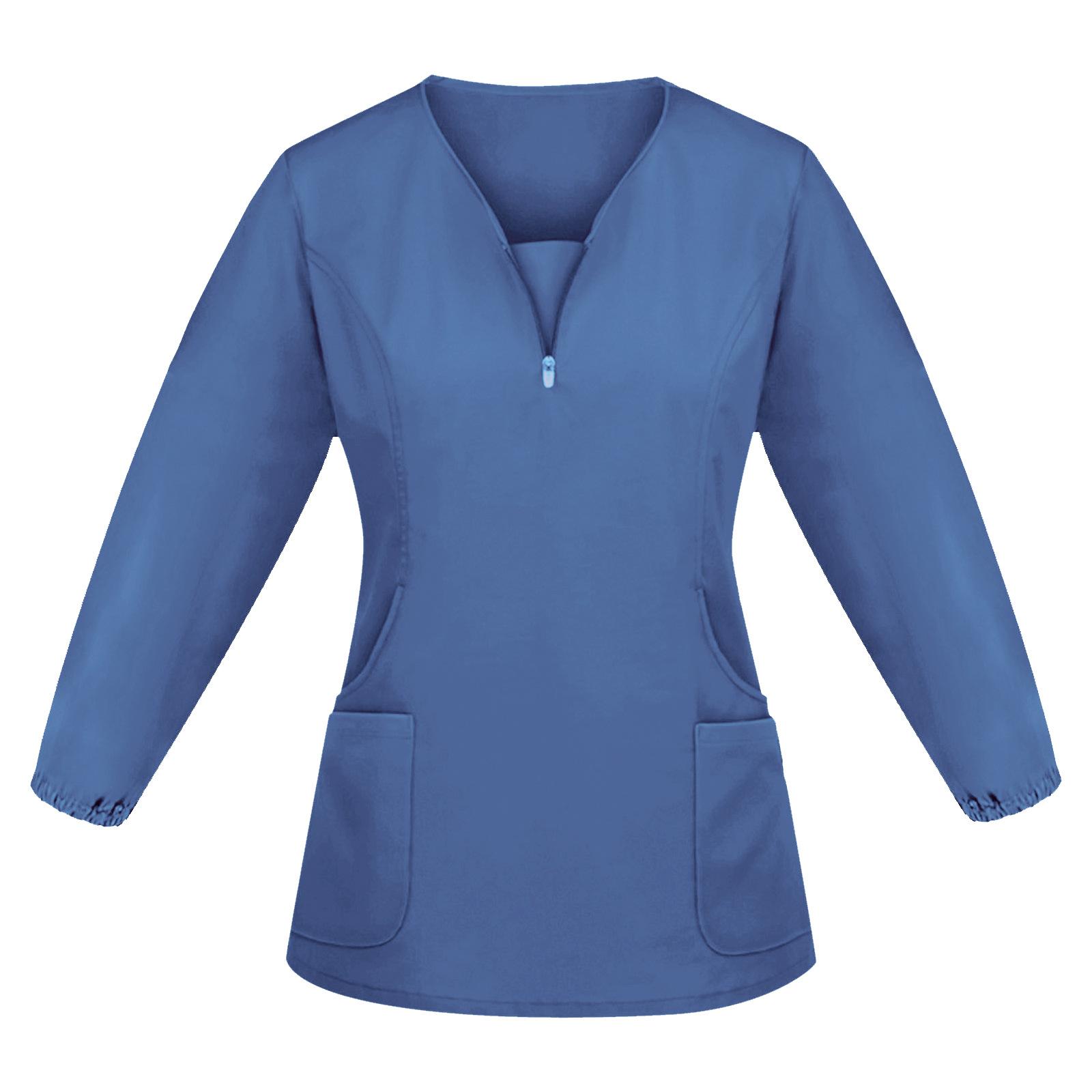 Hochwertige Unisex-Krankenhaus-Arbeitskleidung mit langen Ärmeln, Stretch-Peeling-Top, Krankenschwesteruniform mit V-Ausschnitt und Tasche XXL königsblau