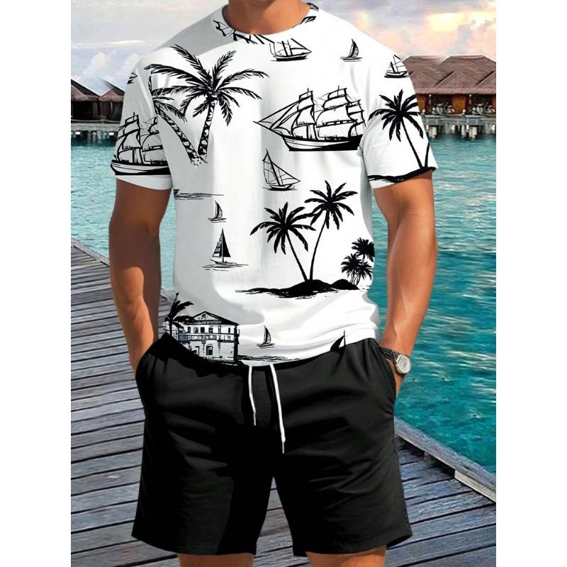 Sommer Herren 2-teiliges Set Hawaiian Fashion Herren T-Shirt Shorts Set Täglich Casual Herren Kurzarm Top Outdoor Beach Herren Short 6XL