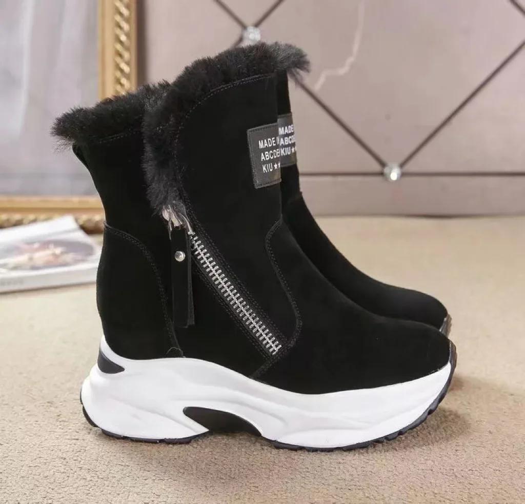 Mode Plateau Kurzplüsch Damen Schneestiefel Mode Kurzstiefel Damen Elegante Keilabsatzschuhe Winter Warmhalten Damenschuhe 40 schwarz