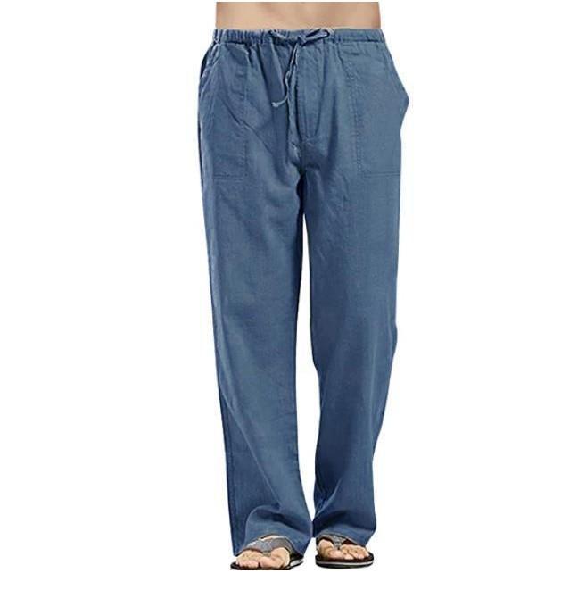Sommer Leinen Breite Männer Hosen Koreanische Hosen Oversize Bettwäsche Streetwear Männlichen Frühjahr Yoga Hosen Casual Männer Kleidung Jogginghose L hellblaue