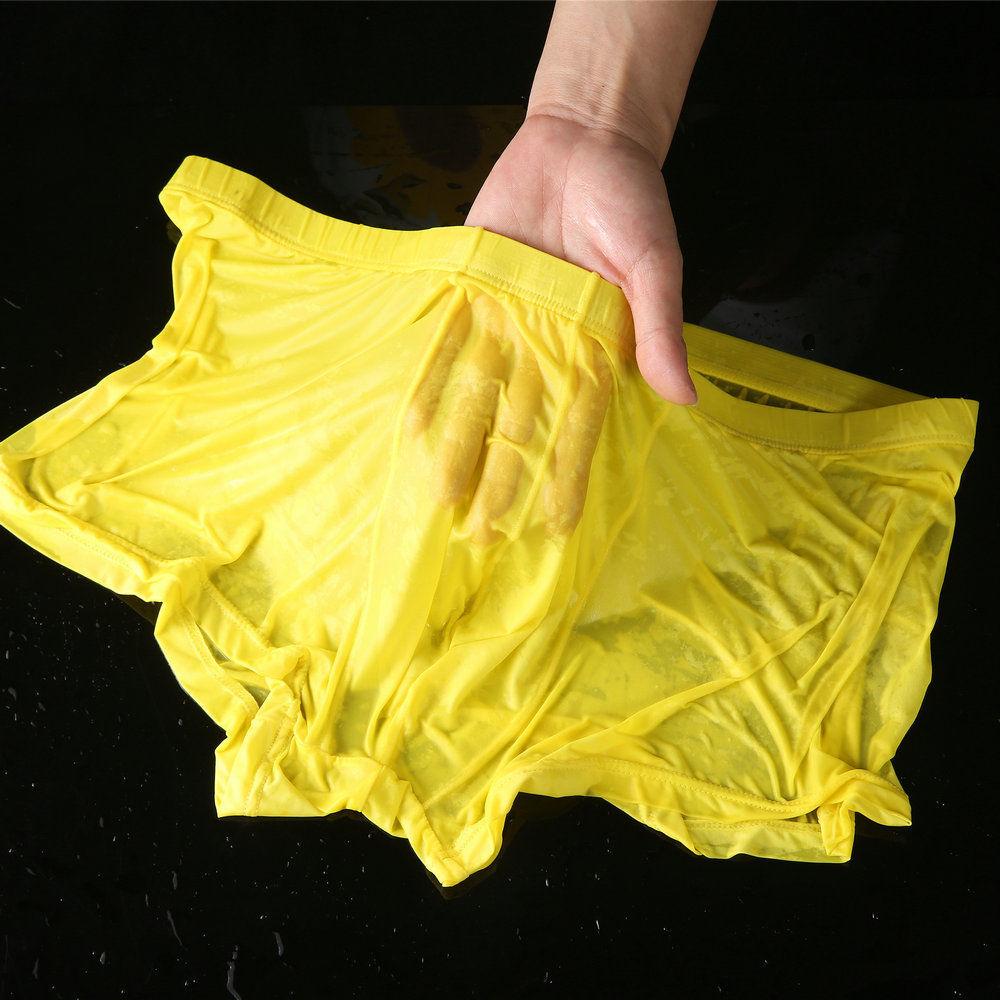 Ultradünne Sexy Herren-Boxershorts aus Eisseide, Herren-Unterwäsche, nahtloser Boxer-Unterwäsche, bequem, atmungsaktiv, Übergröße M gelb