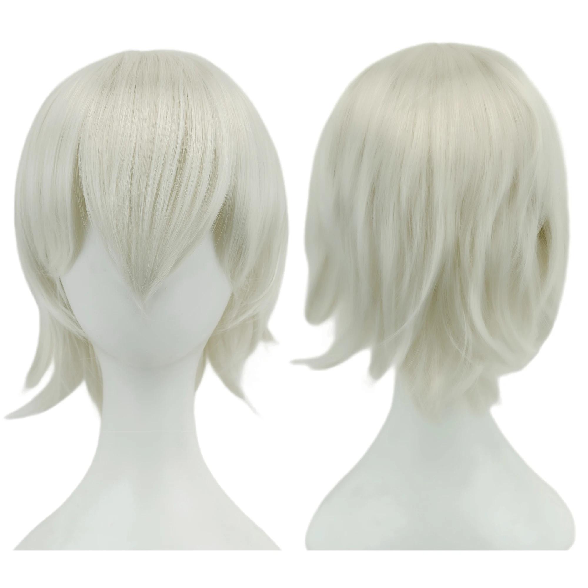 Synthetische Unisex 12 Zoll Kurze Cosplay Haare Party BOB Perücken mit Pony Rosa Blond Orange Halloween Kostüm Lolita Perücke Silver White-12inches