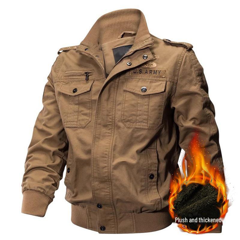 Deutsche Militär-Taktik-Piloten-Jeansjacke für Herren aus dem 2. Weltkrieg Velvet, 6XL khaki