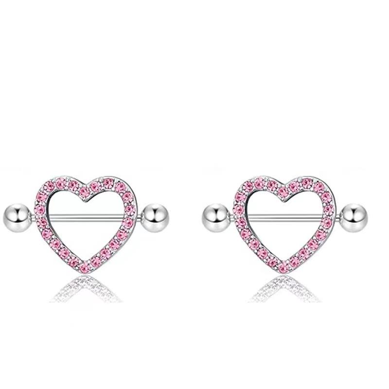 2 STÜCKE 14G Herz Strass Brustwarzenringe Schild Abdeckung Hantel Stahl für Frauen Brust Körperpiercings Zirkon