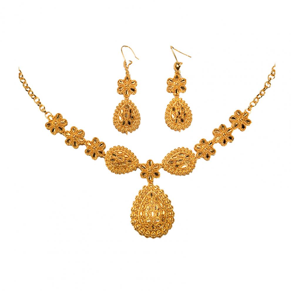 1 Set Halskette Ohrringe Set Ausgehöhlt Wassertropfen Goldene Legierung Symmetrisch Poliert Abschlussball Party Hochzeit Party Braut Schmuck Set goldgelb