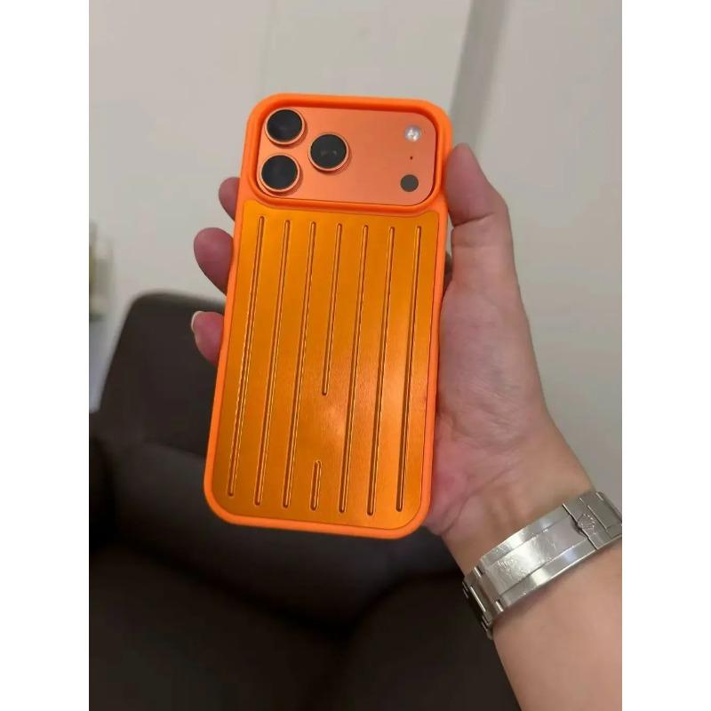 Luxus 3D Wellenstreifen Stilvolle Business Gepäck Handyhülle für iPhone 17 Pro Max 16 15 14 für Rimowa Stoßfester Bumper Schutzhülle iPhone 14 Pro orange