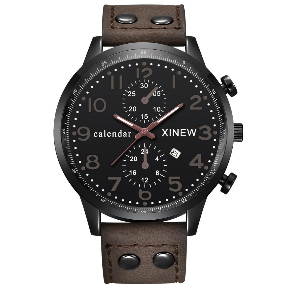 Marke Uhren Herren Lederband Datum Sport Army Armbanduhr kaffeebraun