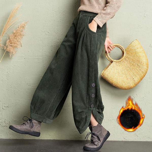 Herbst Kunststil Damen Elastische Taille Lockere Hose Alle Passenden Lässige Cord Vintage Haremshose Übergröße Hose L grün
