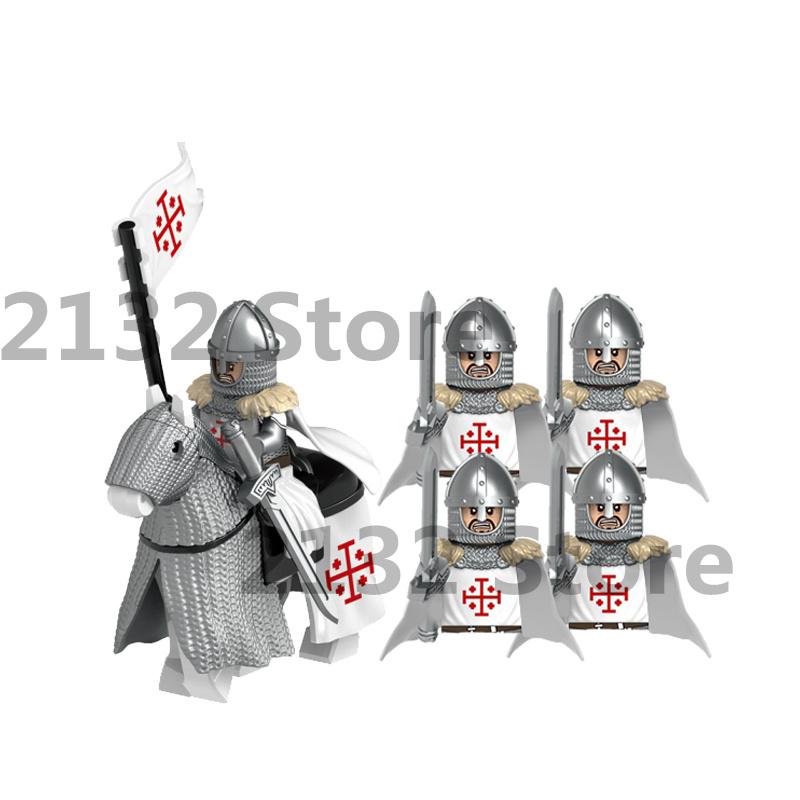 Mittelalterliche Burg MOC Bausteine Wolfskrieger Soldatenfigur Kreuzritter Ritter Pferd Fahne Westen Schild Waffe Spielzeug Geschenke T022 apricot