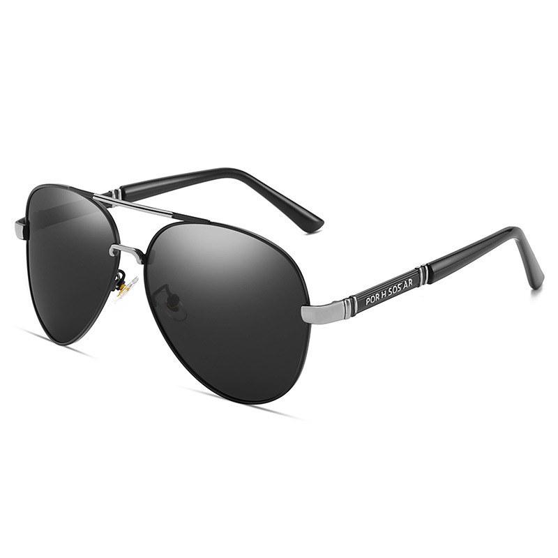 Polarisierte Sonnenbrille für Herren mit Metallrahmen, modisches Design, Pilotenbrille für Männer, UV400, blendfreie Autofahrer-Sonnenbrille schwarz/silber