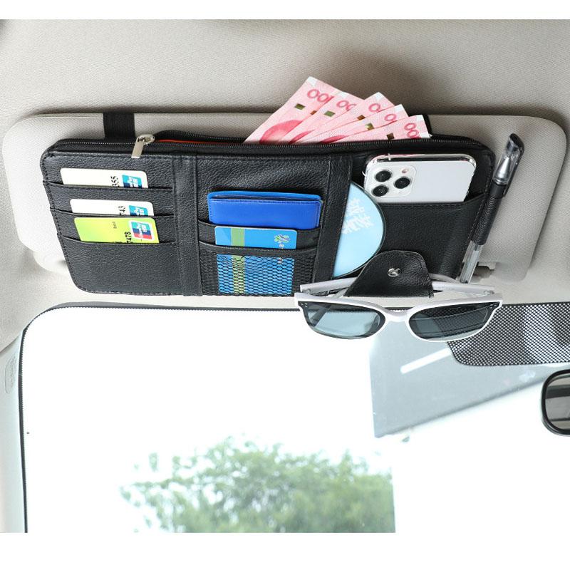 Auto-Sonnenblende-Aufbewahrungsbox, Geldschein, Stift, Kartenhalter, DVD-Organizer mit Sonnenbrillen-Clip, Verstauen, Aufräumen, Autozubehör schwarz