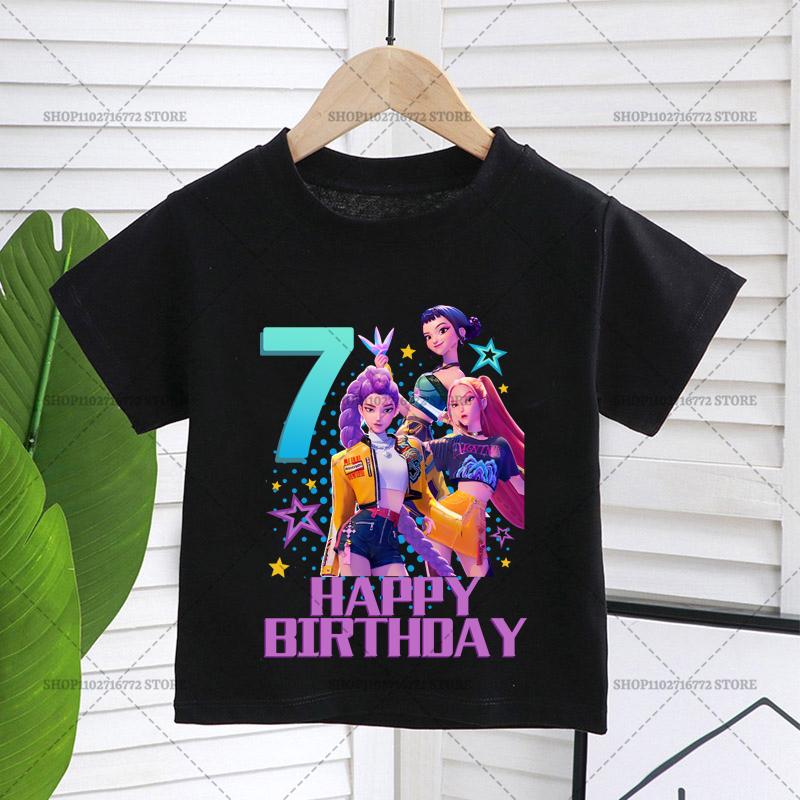 KPop Dämonenjäger T-Shirt für Mädchen Kurzarm Geburtstagsparty Zubehör Tops Rumi Mira Zoey Print T-Shirt Sommer Kinderkleidung 130
