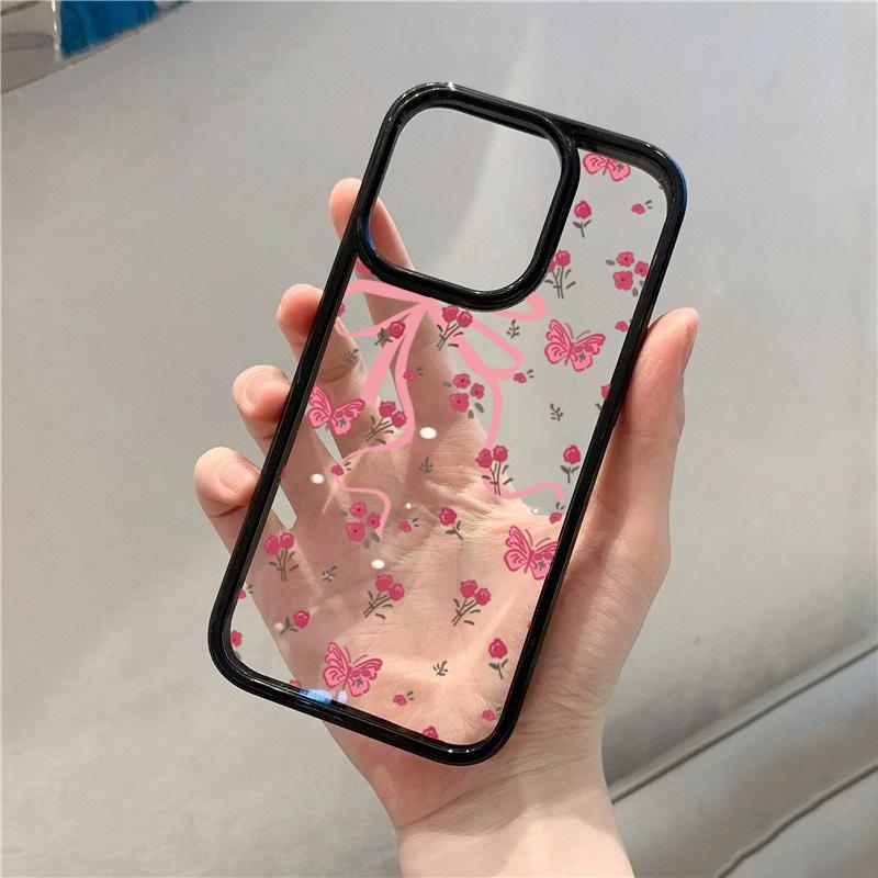 Für iPhone 16 Pro Hüllen Rosa Schleife Rose Schmetterling Kirsche Klare Hülle Für iPhone 11 12 13 14 15 Pro Max 16E 7 8 Plus X XR XS Hülle For iPhone 13 black