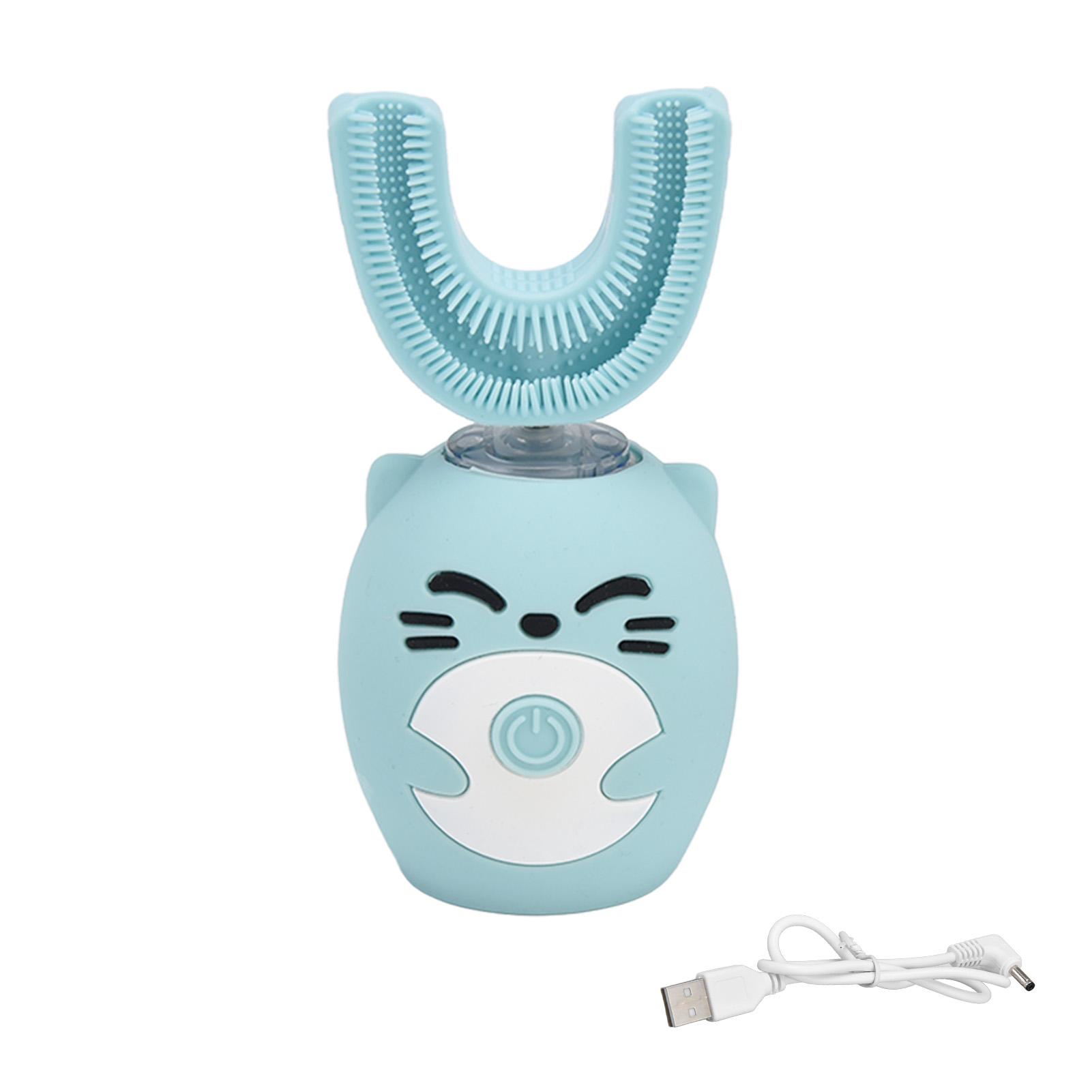 Kinder Zahnbürste Cartoon Design USB Aufladung Lebensmittelqualität Silikonmaterial Myst Zahnbürste Blau