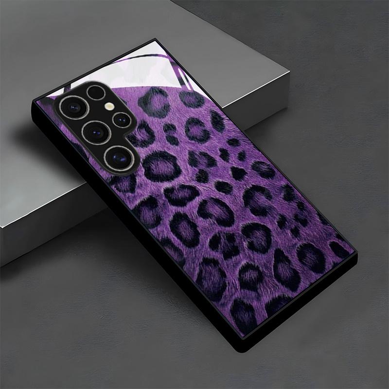 Lila Leopardenmuster Glas Handyhülle geeignet für Samsung Galaxy S26 S25 S24 S23 S22 S20 FE/Ultra/Plus stoßfeste Rückabdeckung Galaxy S23 FE