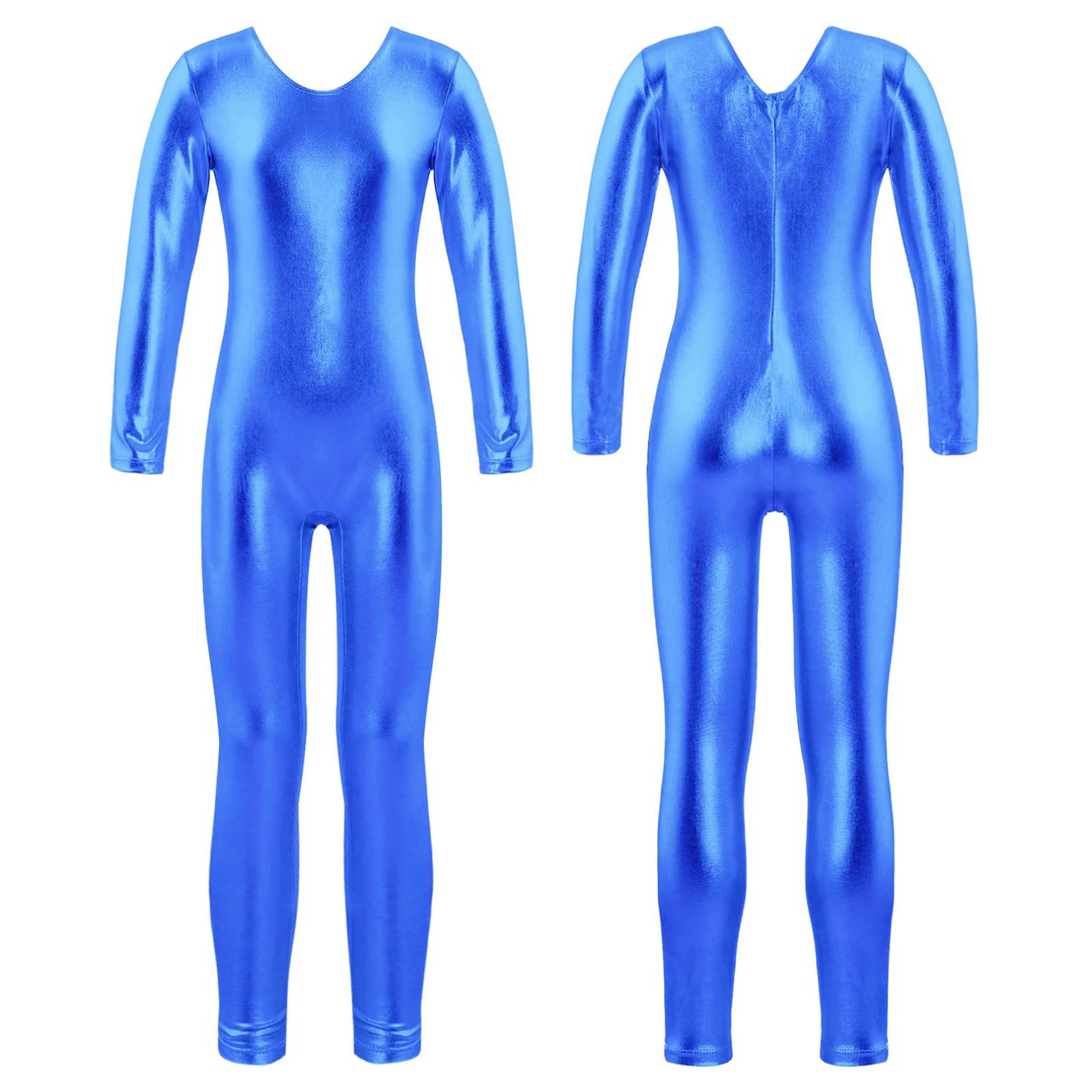 Kinder Mädchen Langarm Ballett Tanz Trikot Gymnastik Ganzanzug Shiny Metallic Ballerina Trikot Body 11-12 Years königsblau