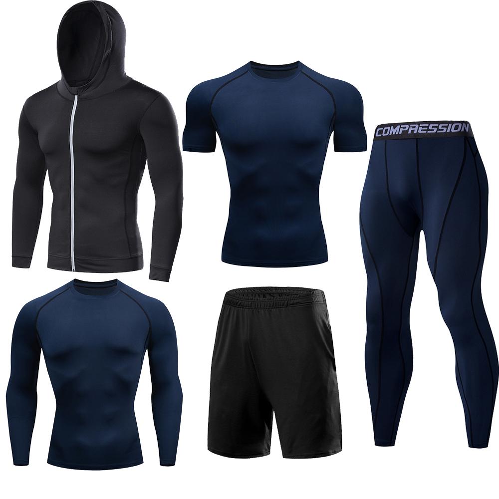 5 Teile/satz Männer Kompression Sport Anzüge Lauf Sets Basketball Training Strumpfhosen Kleidung Gym Fitness Jogging Sport Trainingsanzüge XL blau
